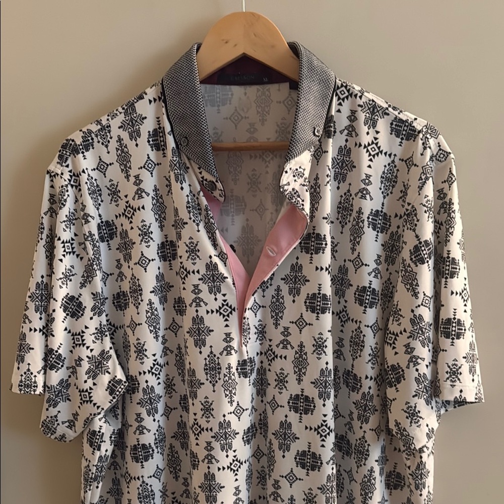 Greyson Black and White Polo Shirt with Striking Pattern